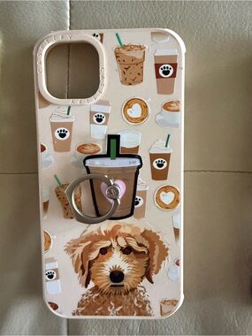 Casetify Beige Coffee & Puppy Pattern iPhone Case with Ring Grip